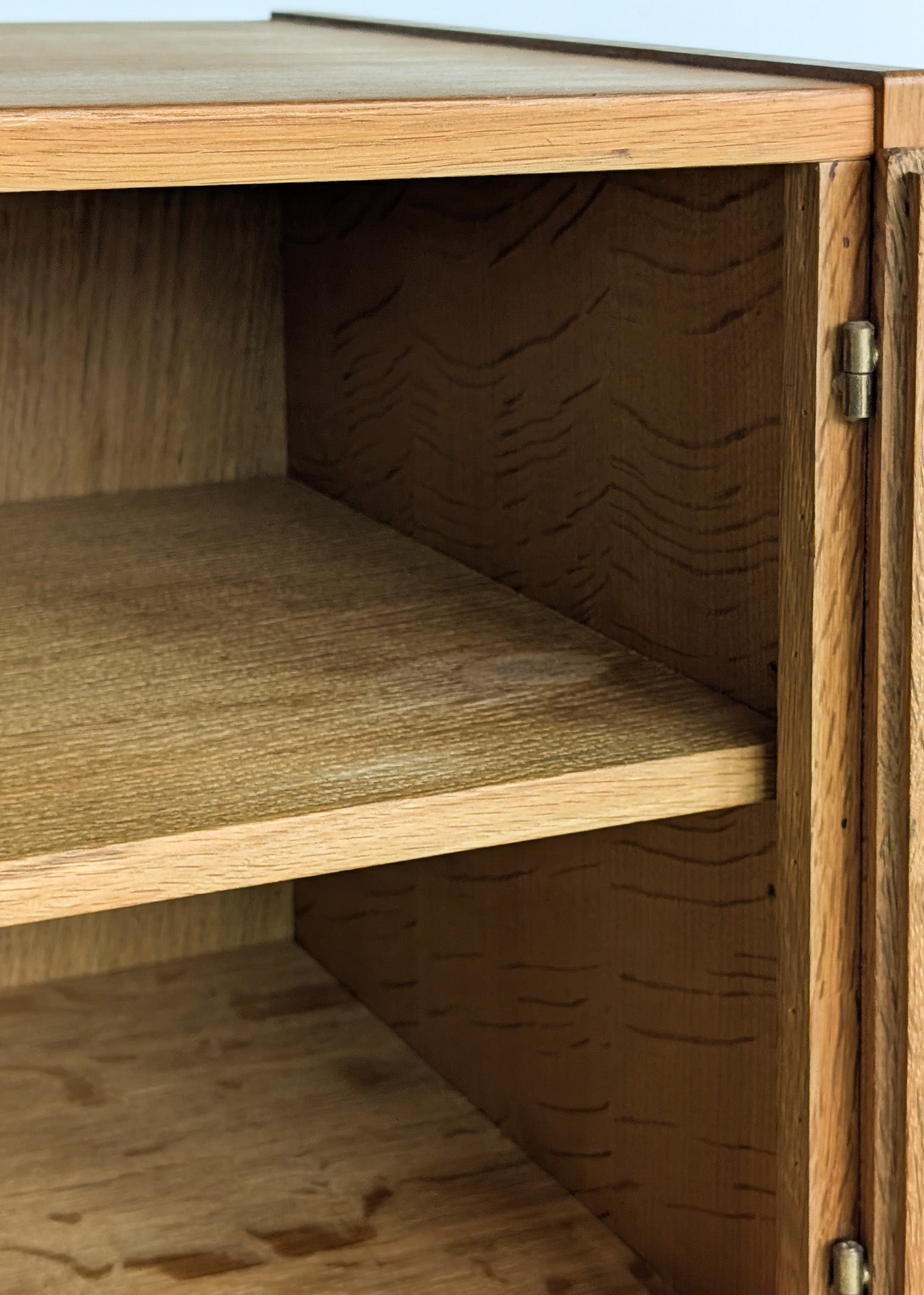 Pair of Vintage Henning Kjærnulf-Attributed Quartersawn White Oak Cabinets/Nightstands with Original Brass Pulls