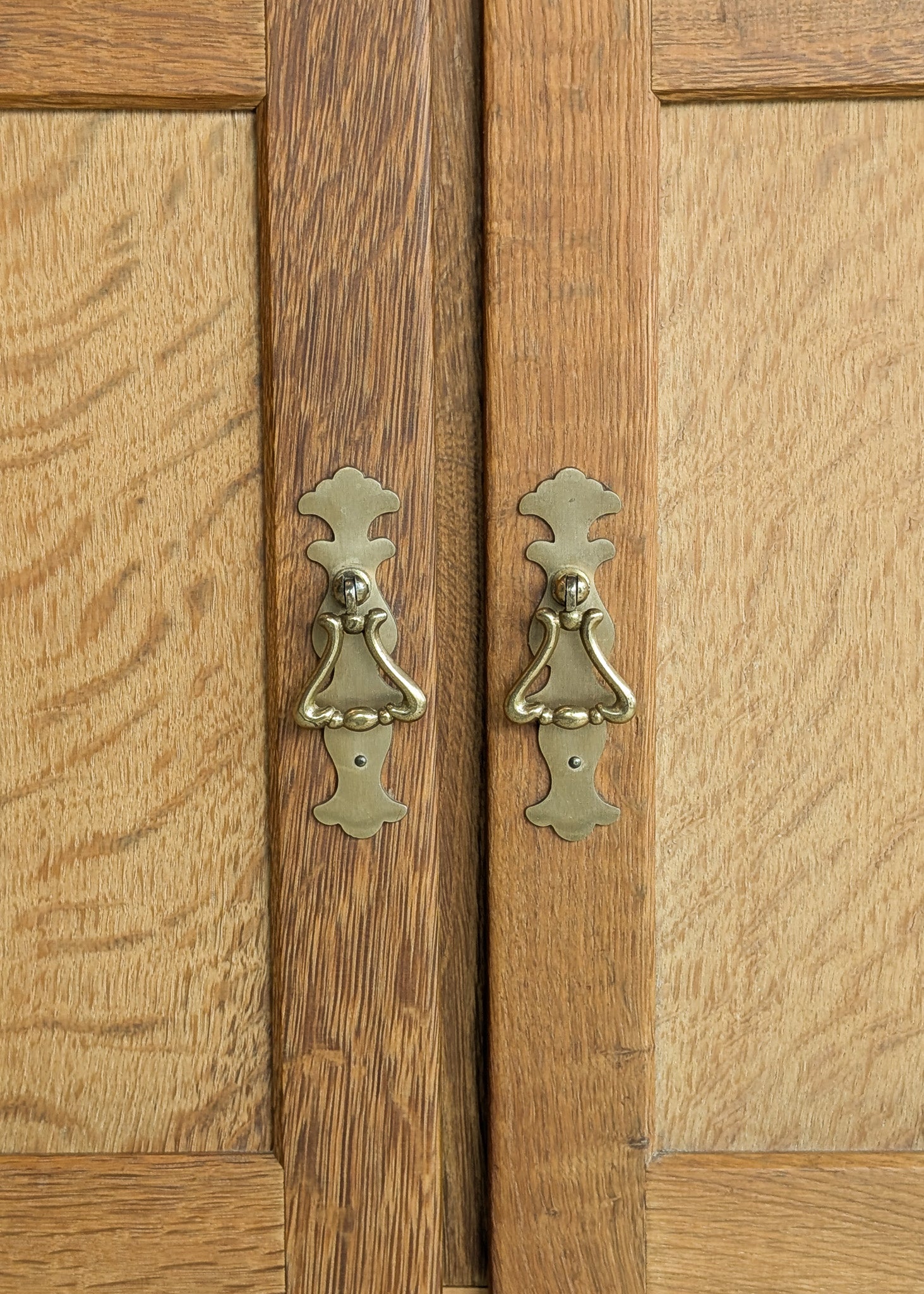 Pair of Vintage Henning Kjærnulf-Attributed Quartersawn White Oak Cabinets/Nightstands with Original Brass Pulls