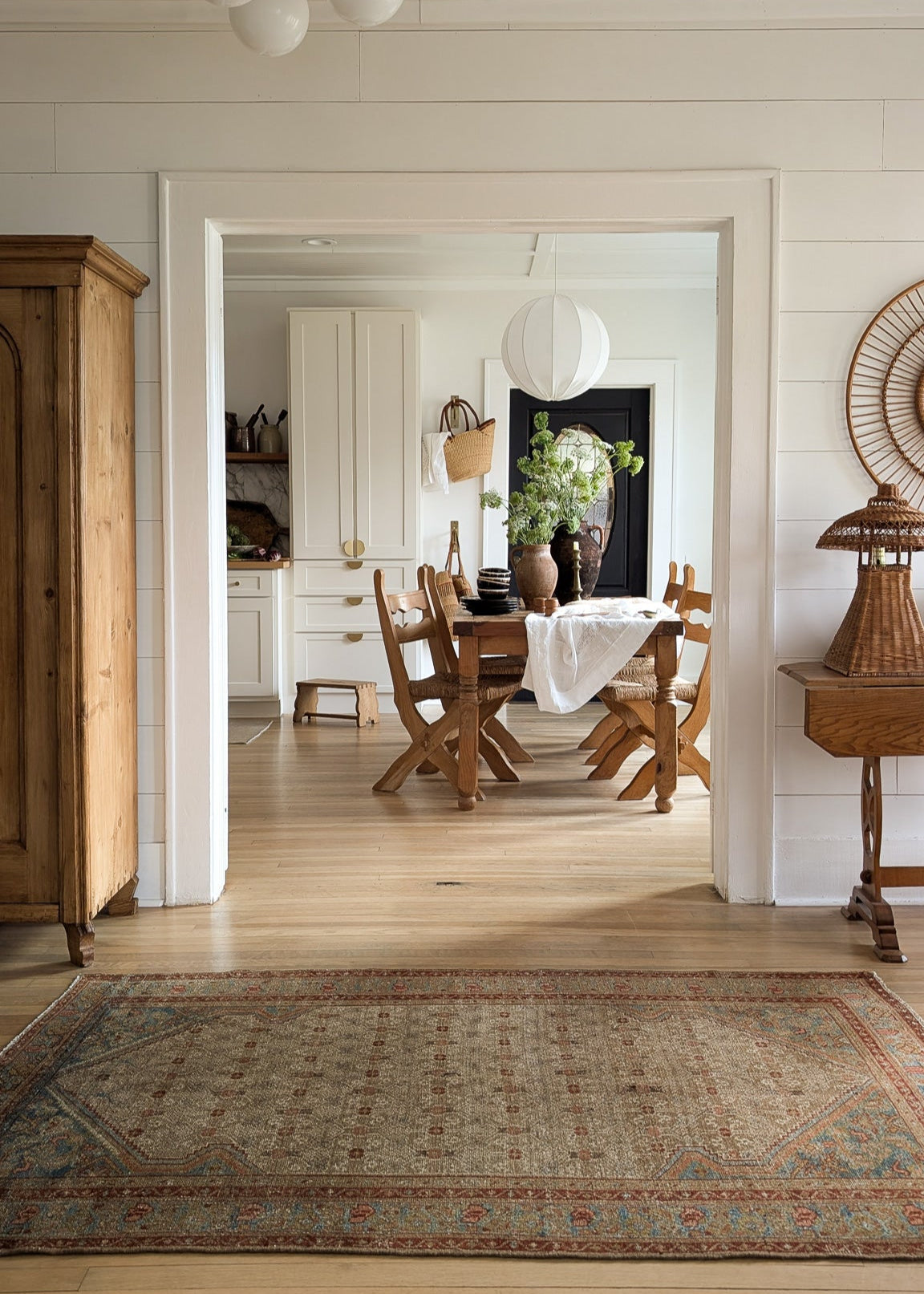 Handsome Antique European Pine Cabinet with Arched Panel Doors, Carved Feet and Skeleton Key