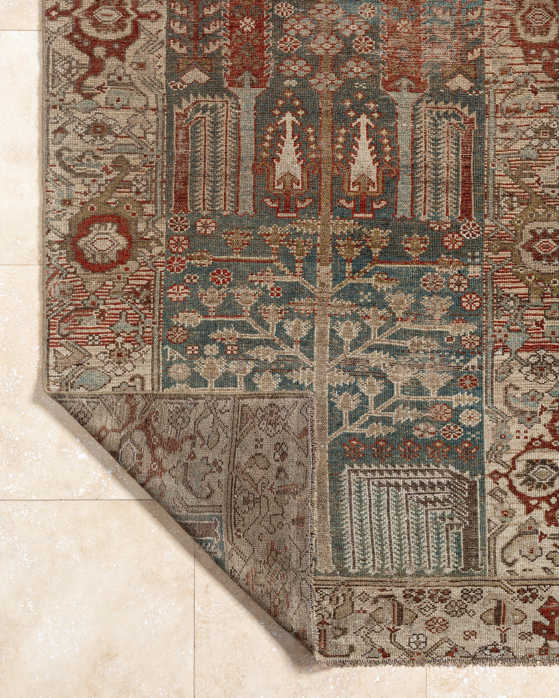 District Loom 1920s Antique Persian Hamadan Runner Rug with Tree of Life Motif 3'7" x 13'1"