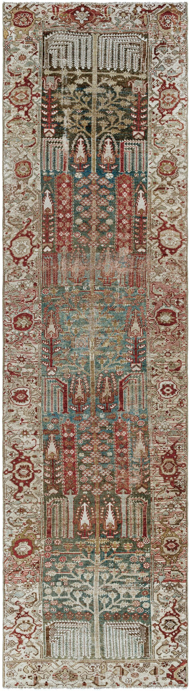 District Loom 1920s Antique Persian Hamadan Runner Rug with Tree of Life Motif 3'7" x 13'1"
