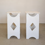 Pair of Primitive Folk Art-Style White Wooden Side Tables