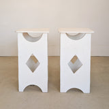 Pair of Primitive Folk Art-Style White Wooden Side Tables
