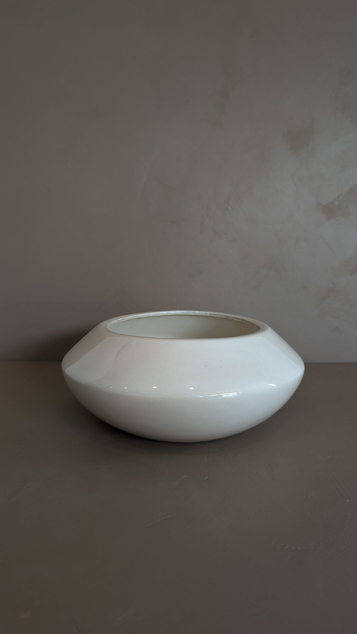 Large Vintage Creamy White Angled Vase
