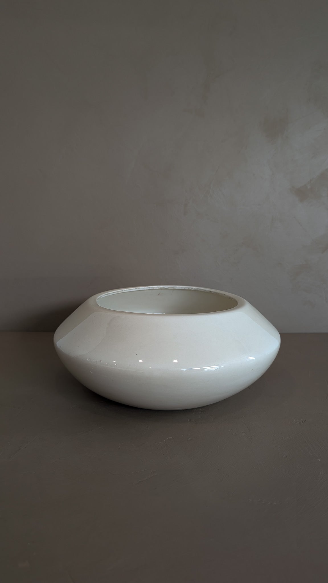 Large Vintage Creamy White Angled Vase