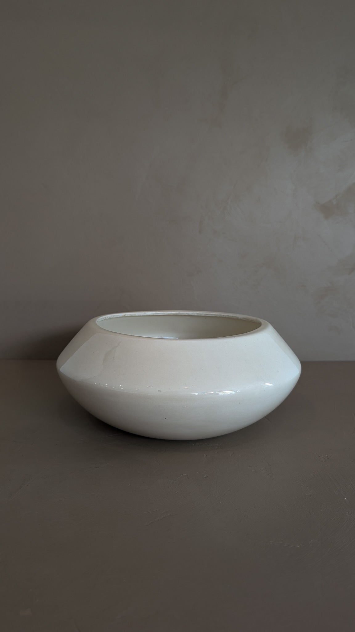 Large Vintage Creamy White Angled Vase