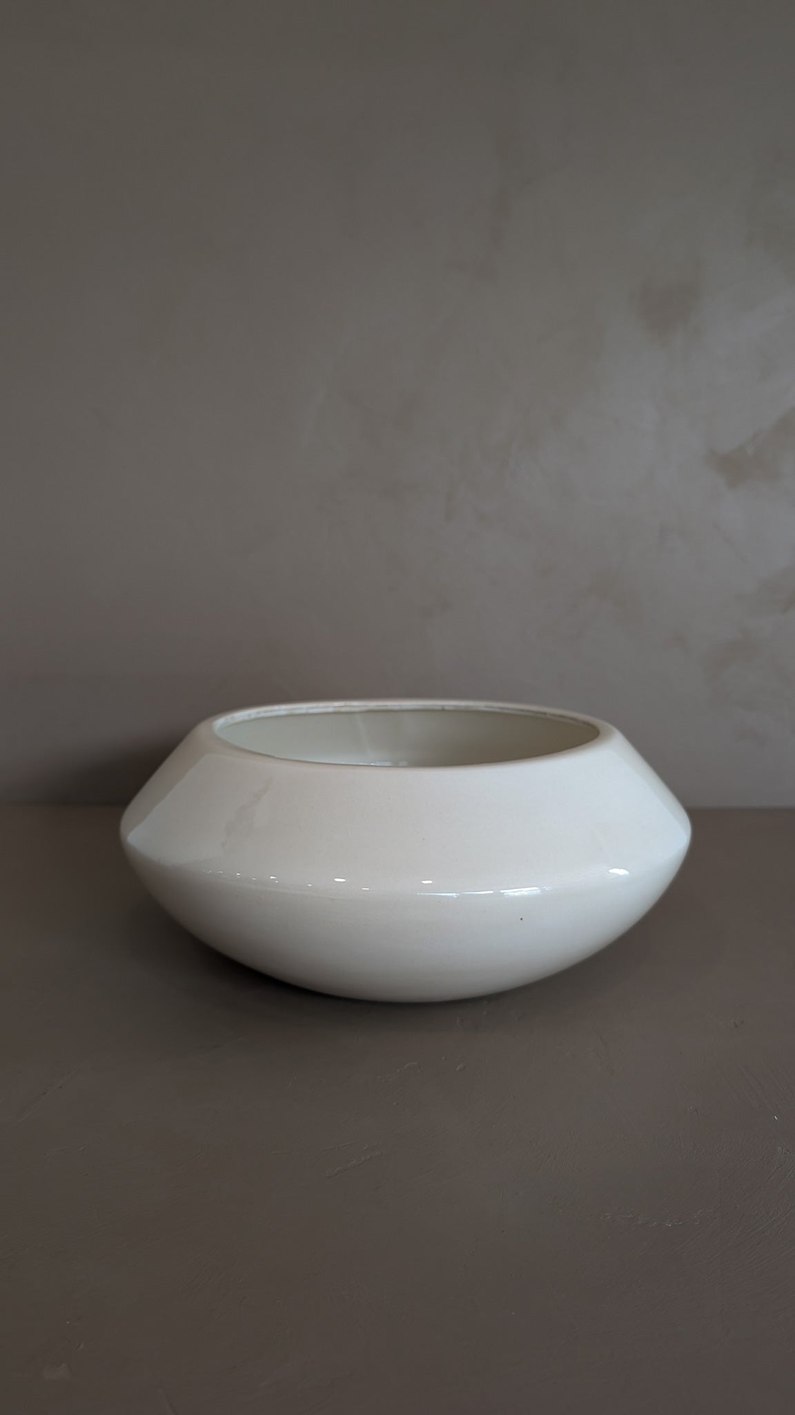 Large Vintage Creamy White Angled Vase