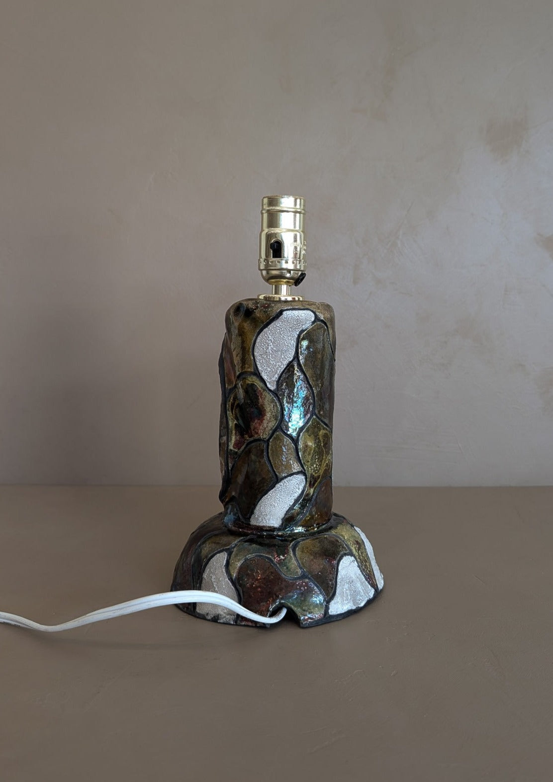 Petite Unique Signed Iridescent Freeform Studio Pottery Lamp
