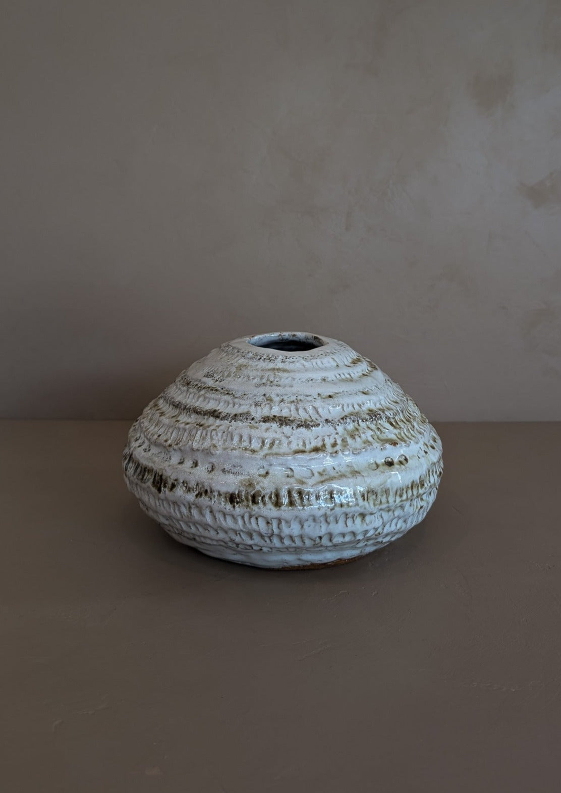 Vintage Signed 1988 Studio Pottery Neutral Textured Vase