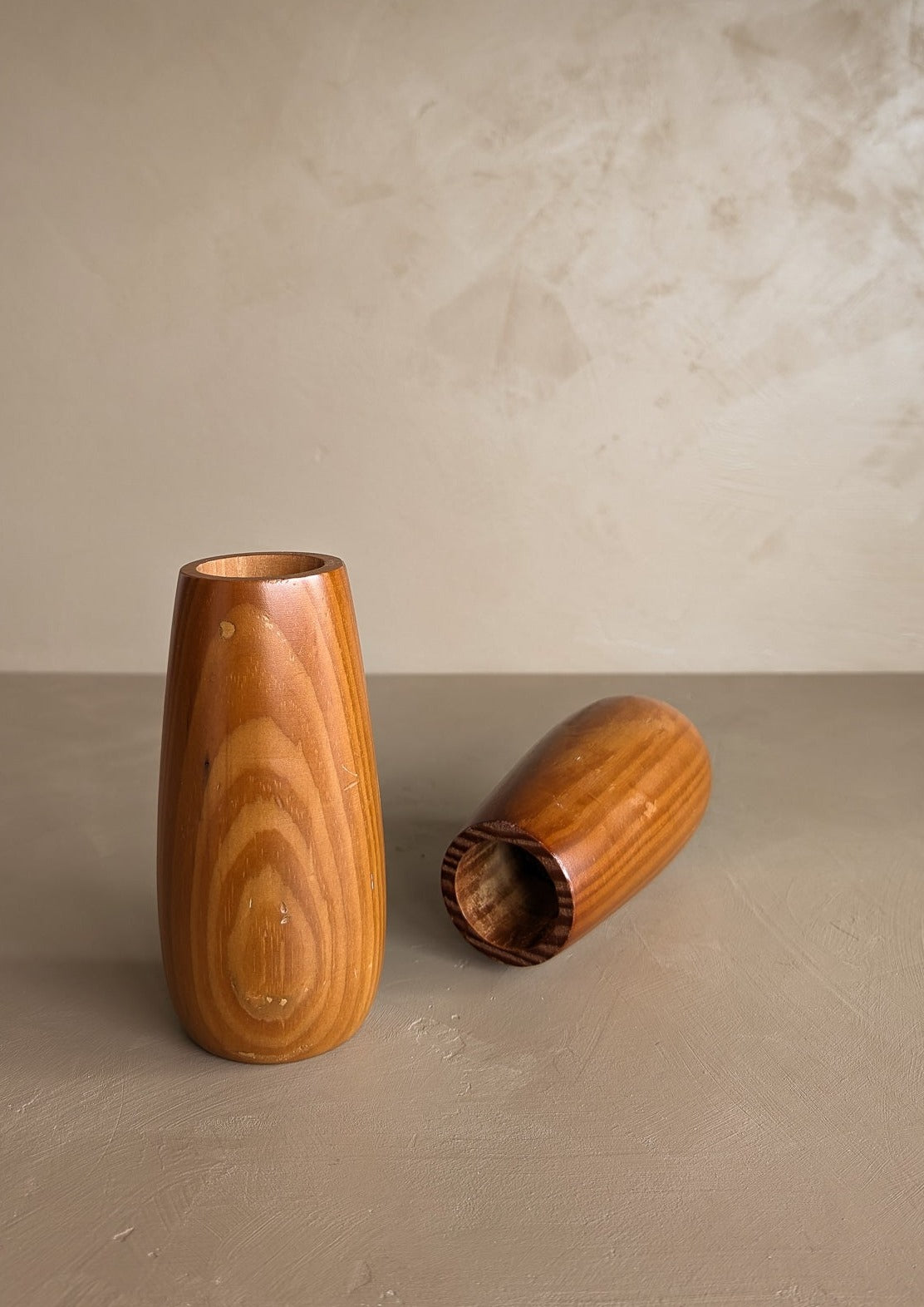 Pair of Vintage Hand-turned Teardrop Shaped Wooden Candleholders
