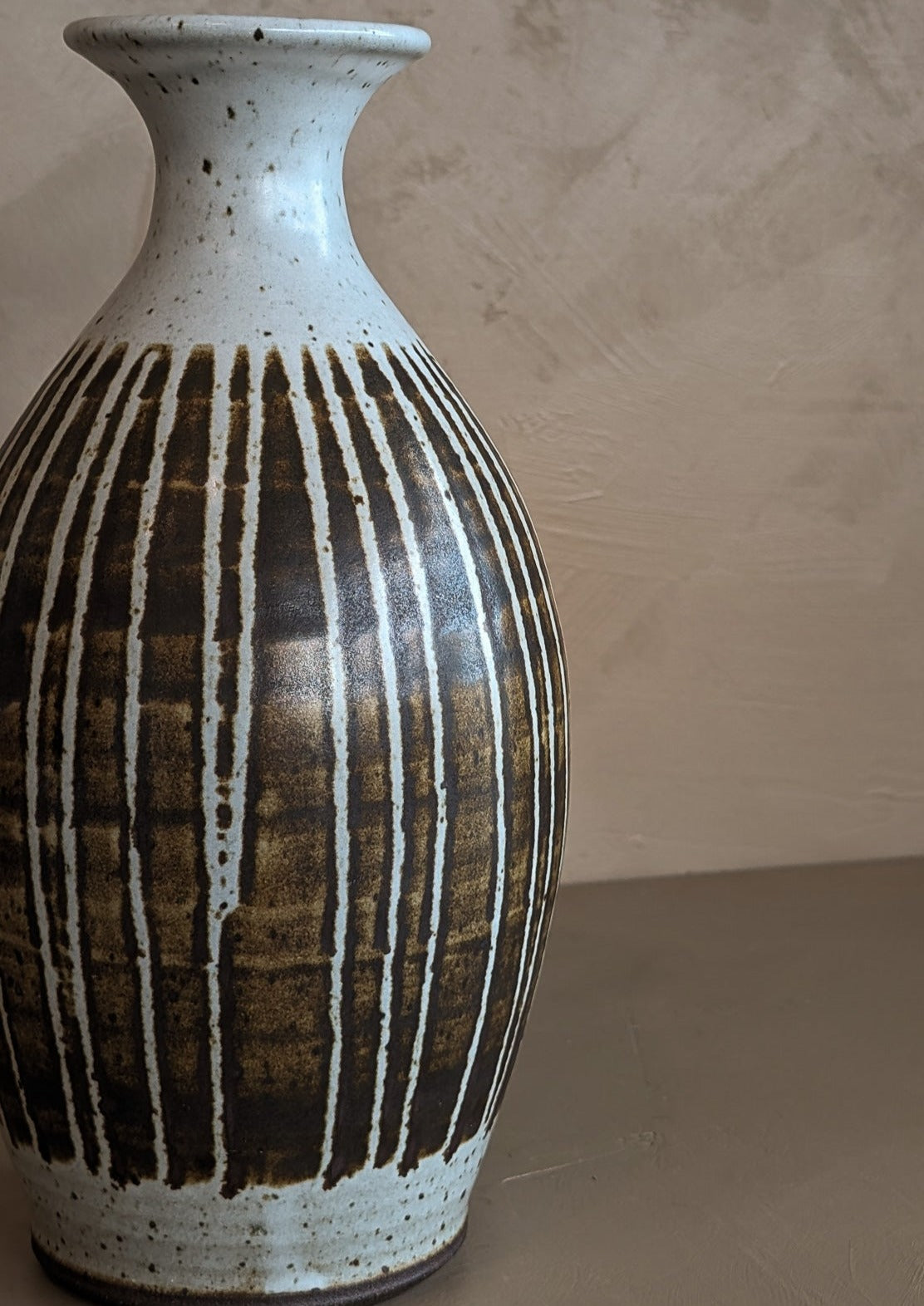 Signed Midcentury Brown Striped Studio Pottery Vase