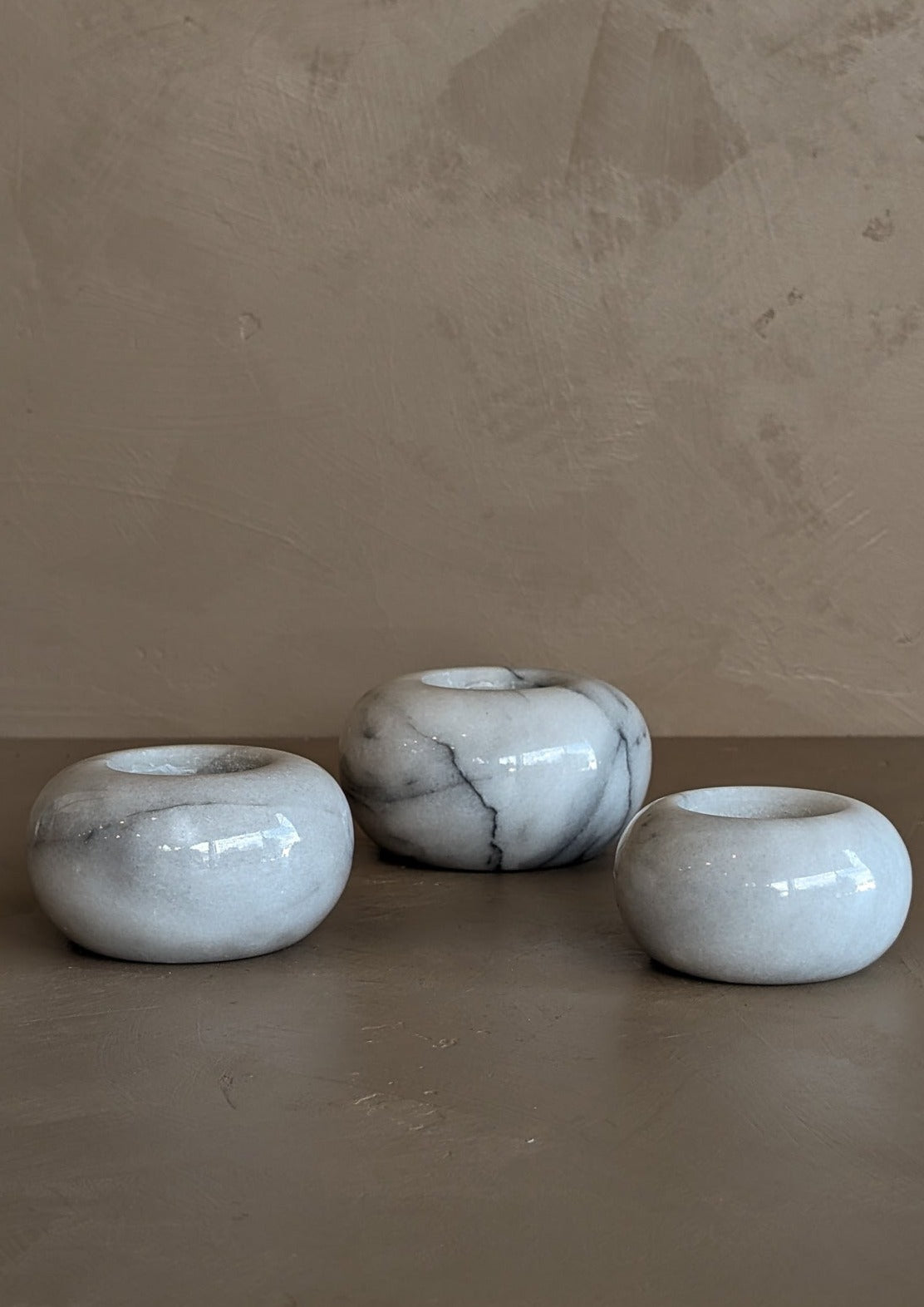 Trio of Rounded Marble Tealight Candleholders
