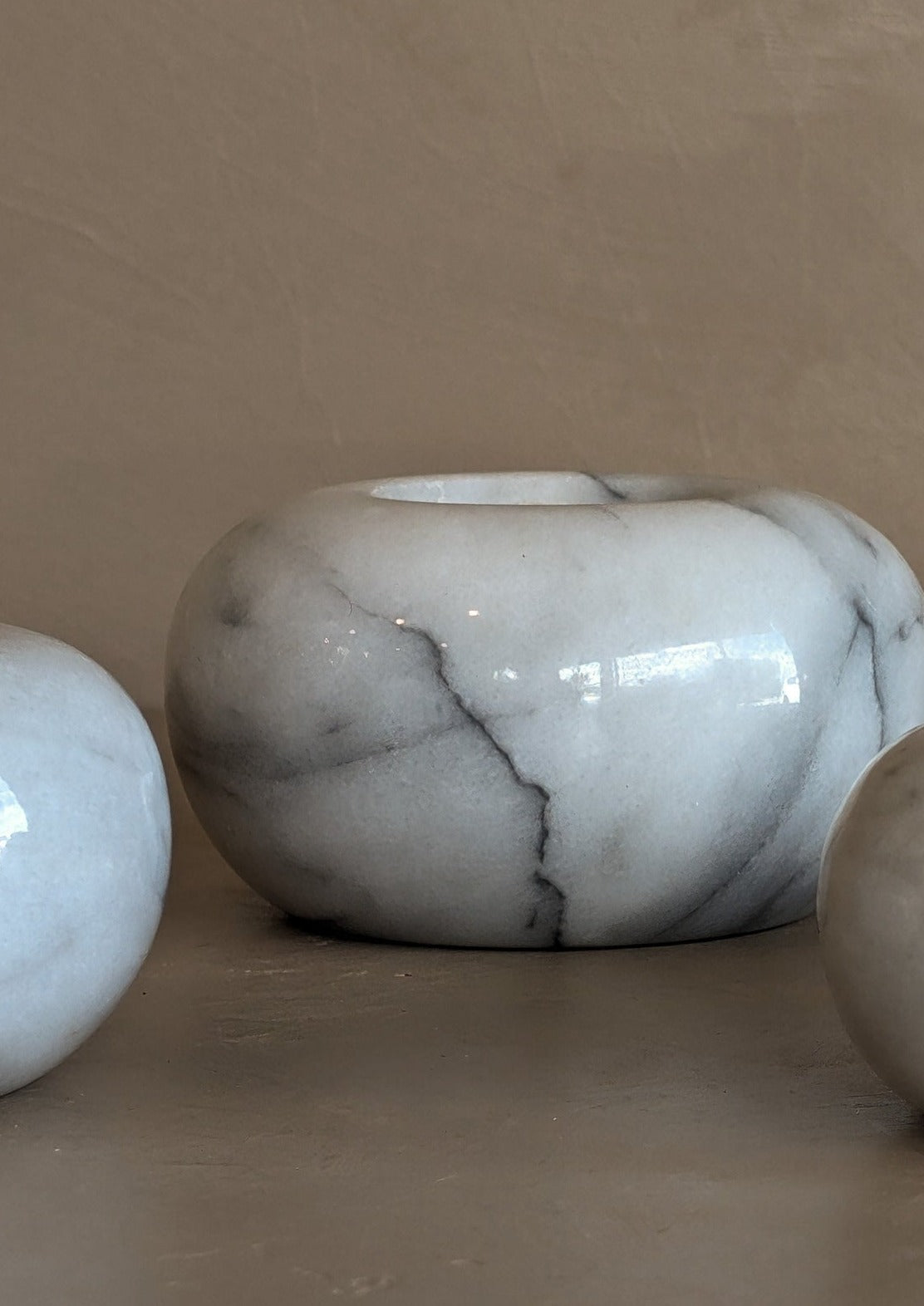 Trio of Rounded Marble Tealight Candleholders