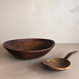 Vintage Hand-turned Wooden Butter/Dough Bowl with Butter Paddle