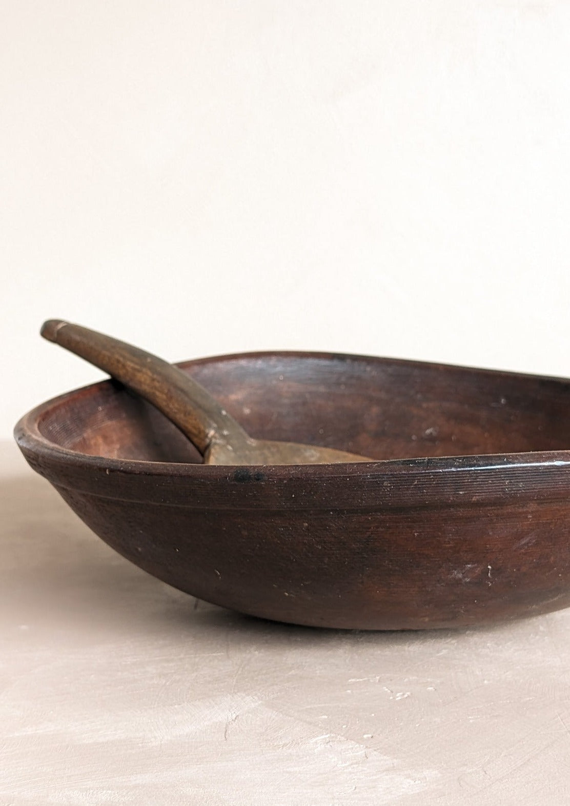 Vintage Hand-turned Wooden Butter/Dough Bowl with Butter Paddle