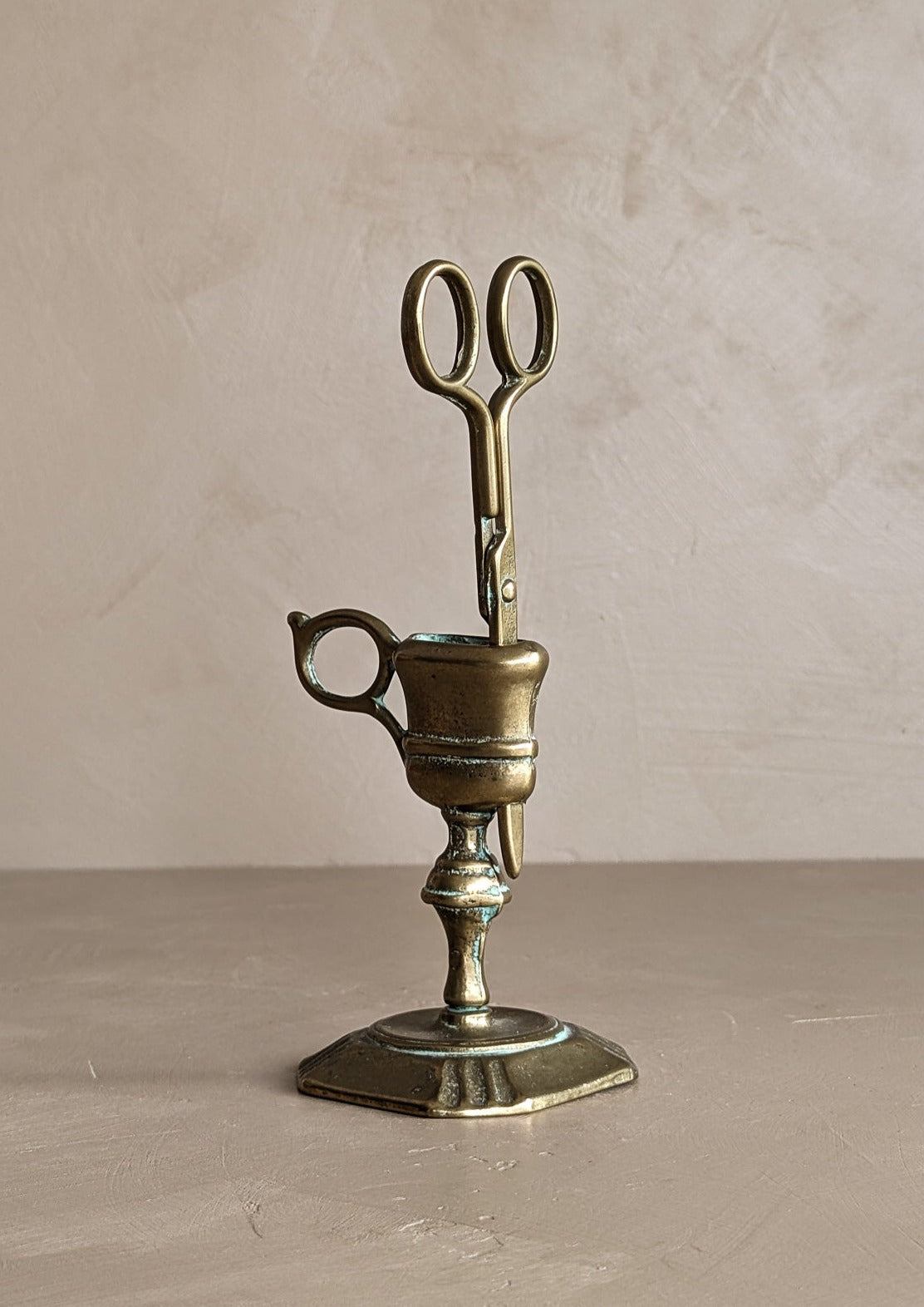 Vintage Brass Victorian-Style Candle Wick Snuffer with Stand