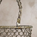 Vintage Woven Brass Basket with Movable Handle