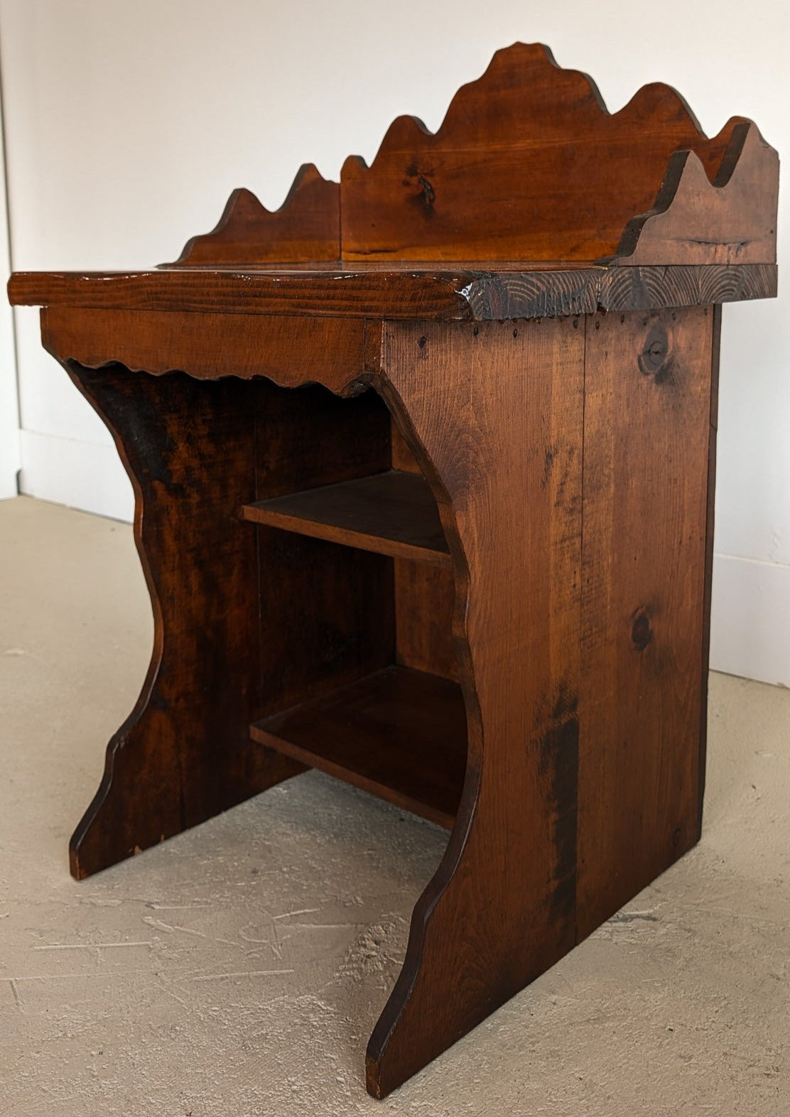 Handmade Vintage Freeform Brutalist Dark Wooden Desk/Table