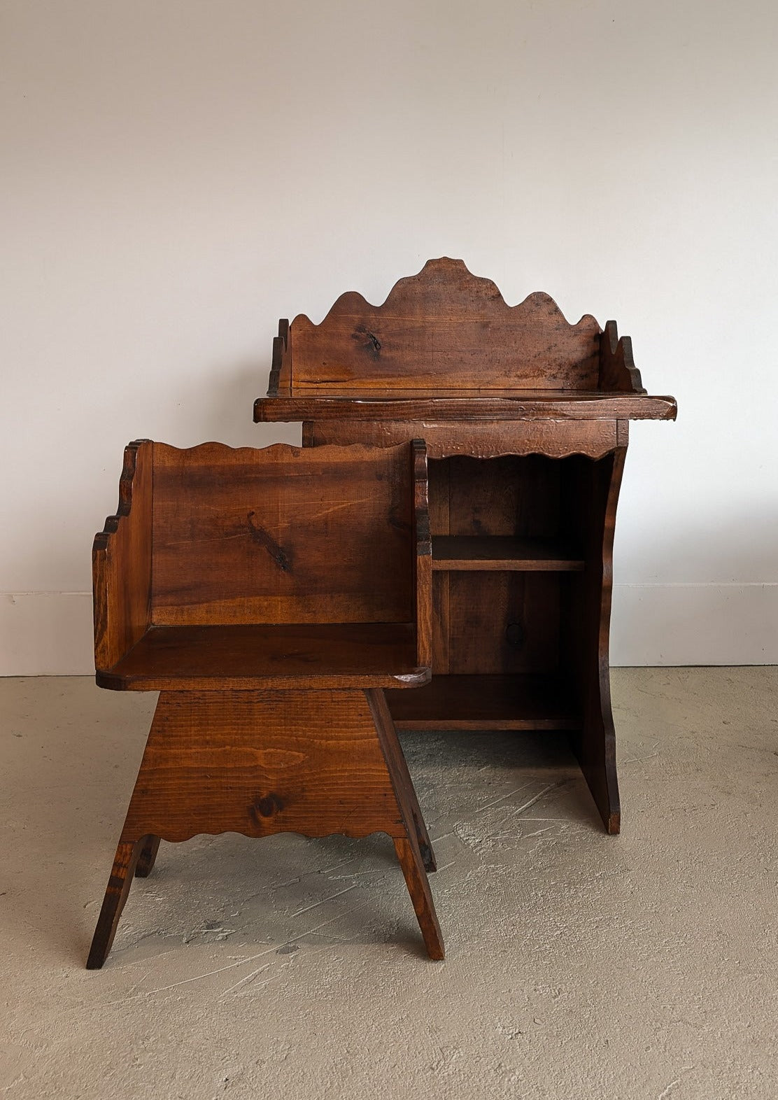 Handmade Vintage Freeform Brutalist Dark Wooden Desk/Table