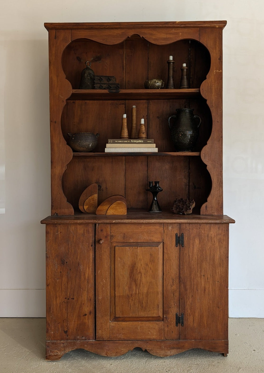 Vintage Wooden Hutch with Scalloped Detailing