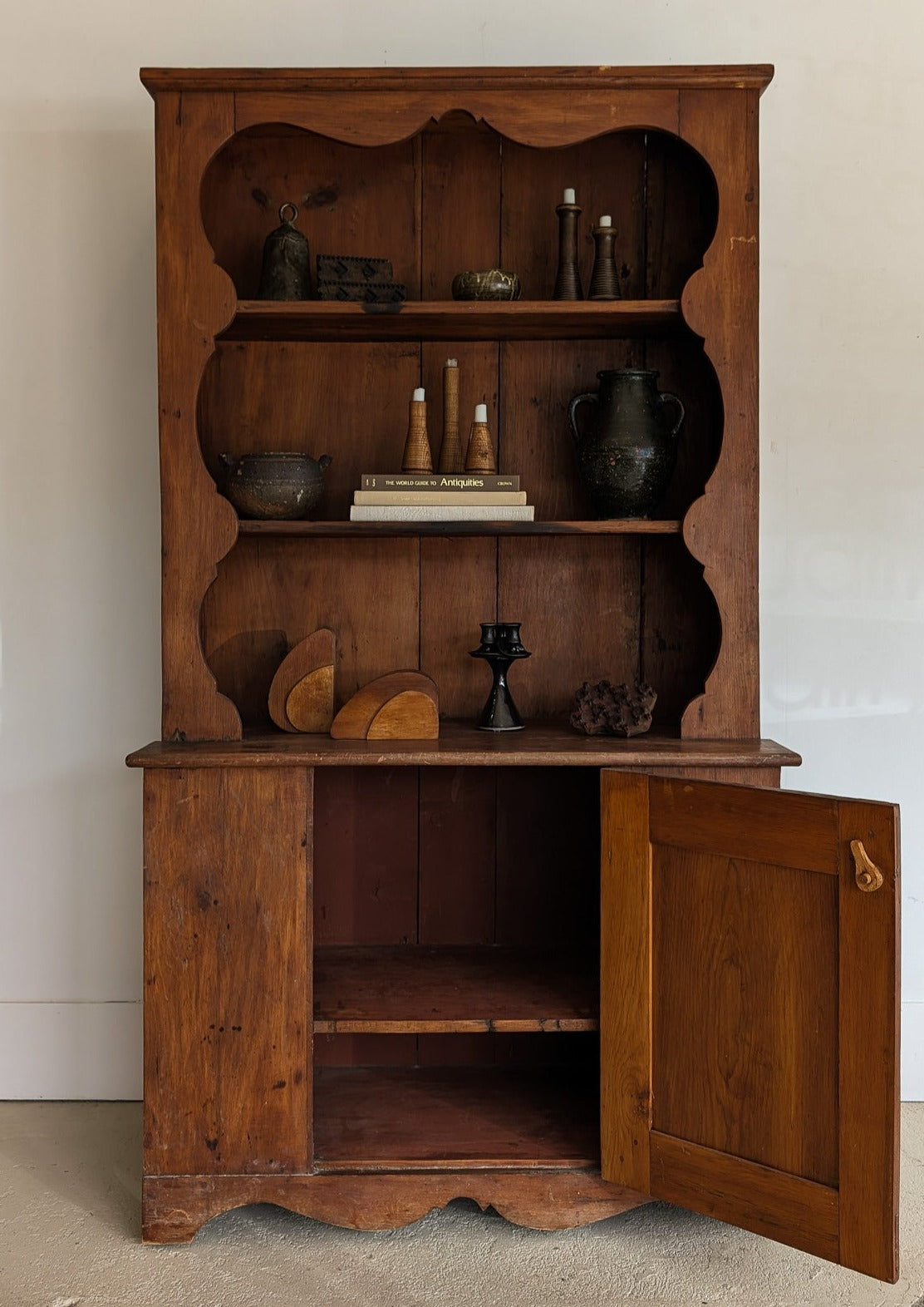Vintage Wooden Hutch with Scalloped Detailing