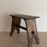 Late 1800s/Early 1900s Handmade Stained Pyrography Side Table/Bench with Floral Detailing