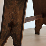 Late 1800s/Early 1900s Handmade Stained Pyrography Side Table/Bench with Floral Detailing