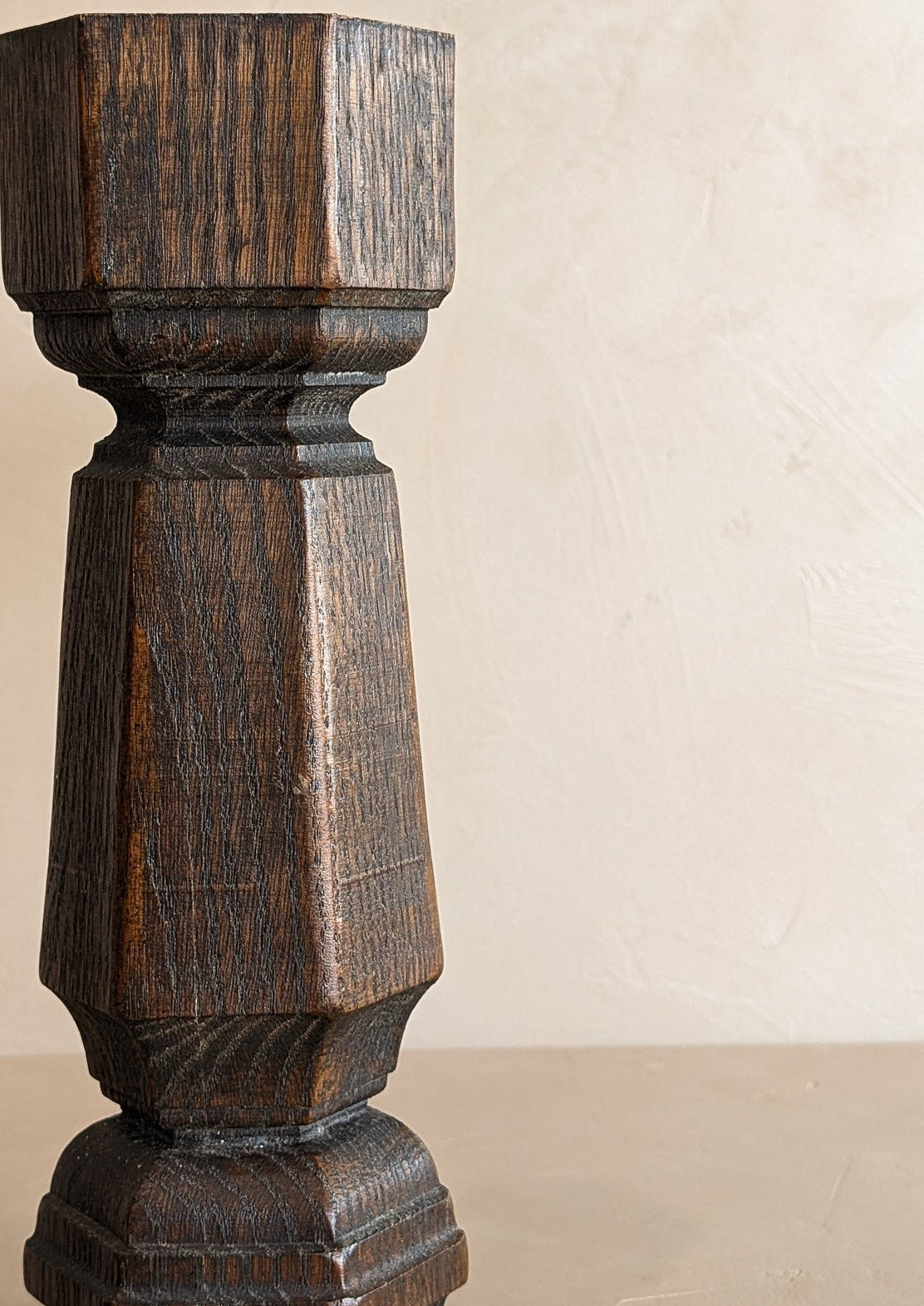 Vintage Large Chunky Dark Wooden Brutalist-Style Candlestick