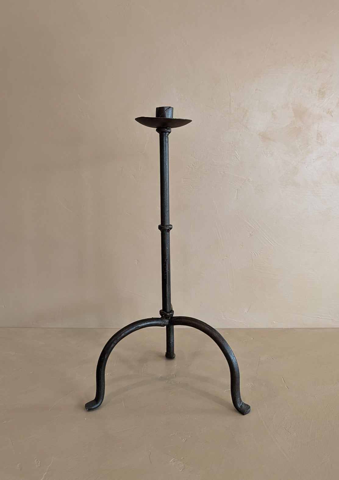 Large Vintage Brutalist-Style Iron Footed Candlestick