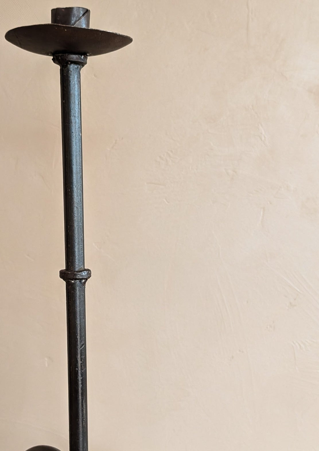 Large Vintage Brutalist-Style Iron Footed Candlestick