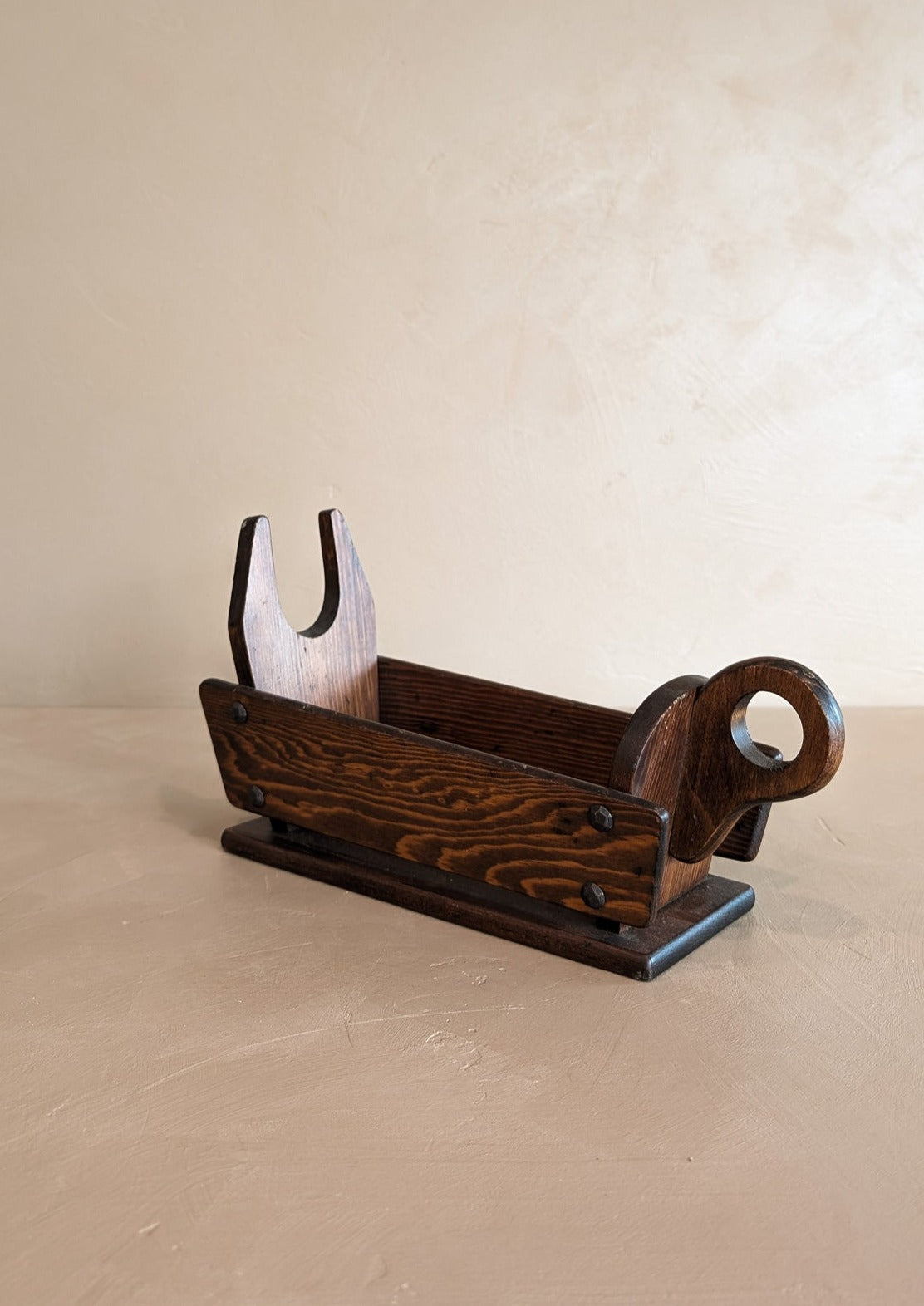Vintage Dark Wooden Brutalist-Style Lambic Basket