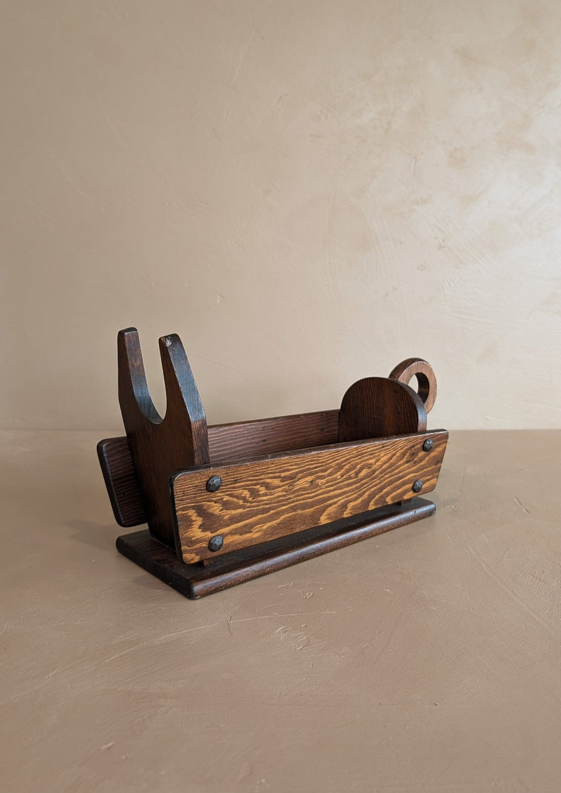 Vintage Dark Wooden Brutalist-Style Lambic Basket