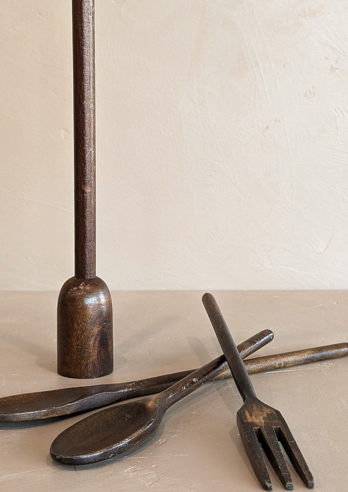 Set of 4 Vintage Dark Wooden Cooking Utensils