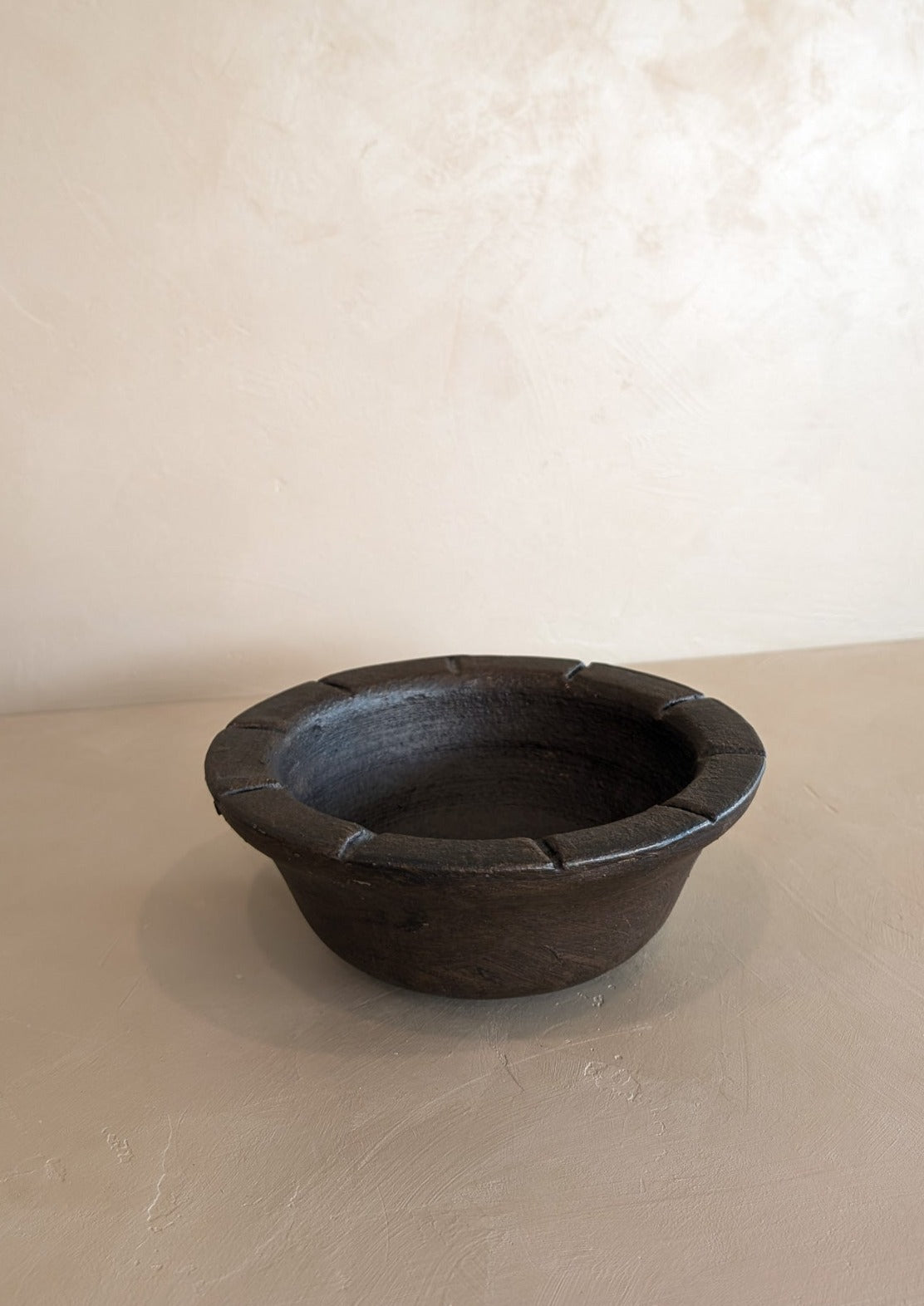 Dark Brown Textured Mexican Pottery Bowl