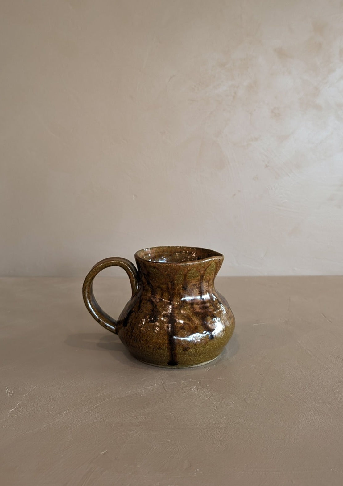 Small Handmade Brown Drip Glaze Pitcher