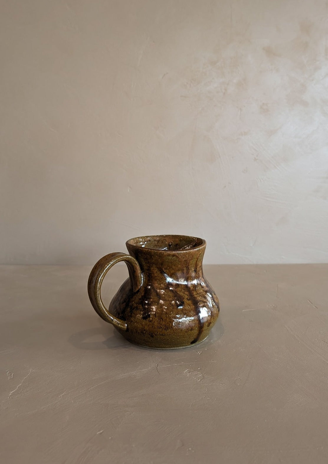 Small Handmade Brown Drip Glaze Pitcher