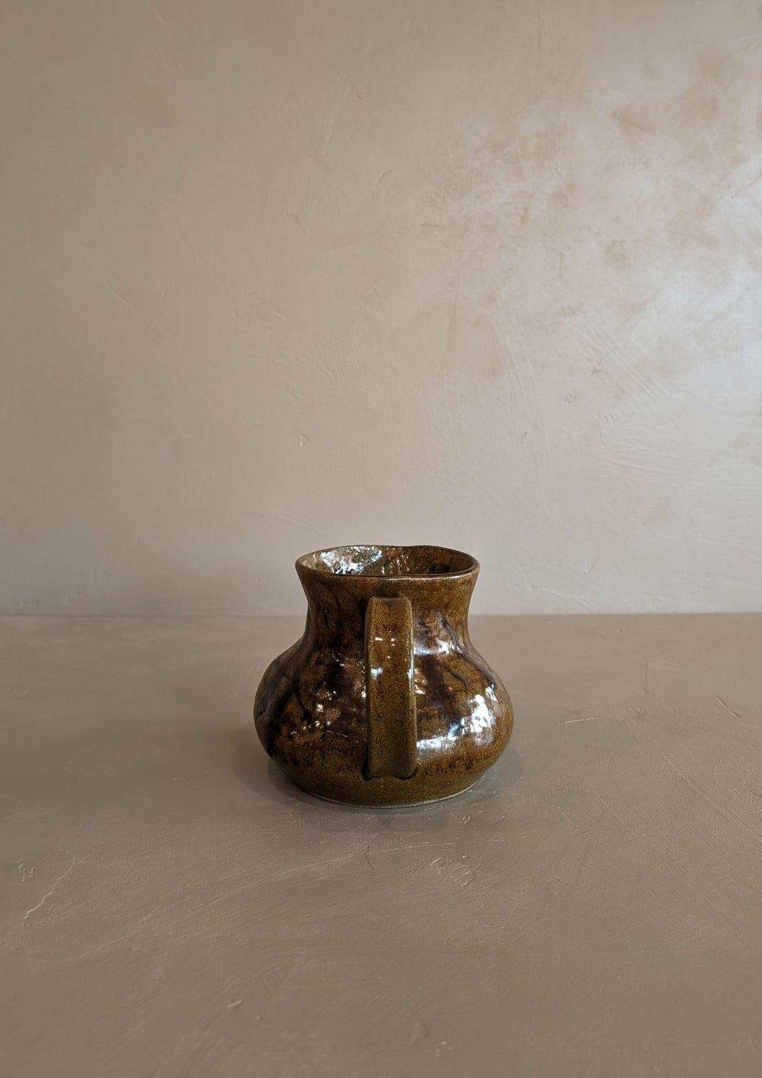 Small Handmade Brown Drip Glaze Pitcher