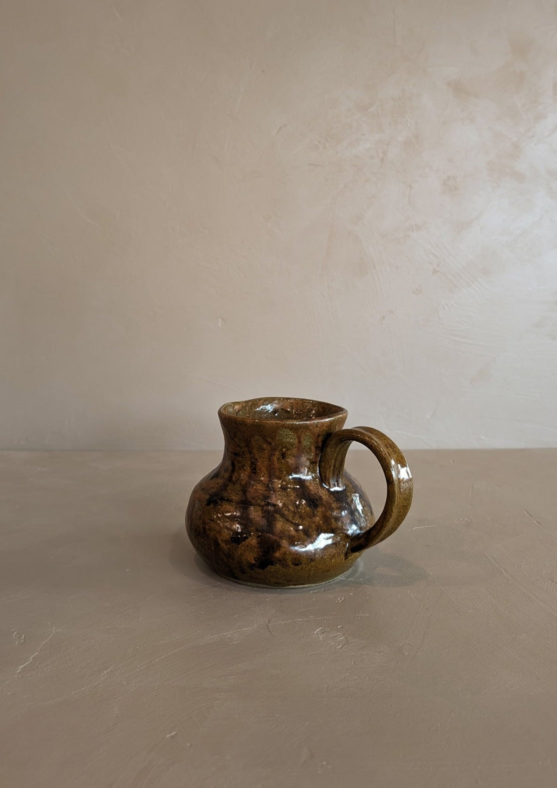 Small Handmade Brown Drip Glaze Pitcher