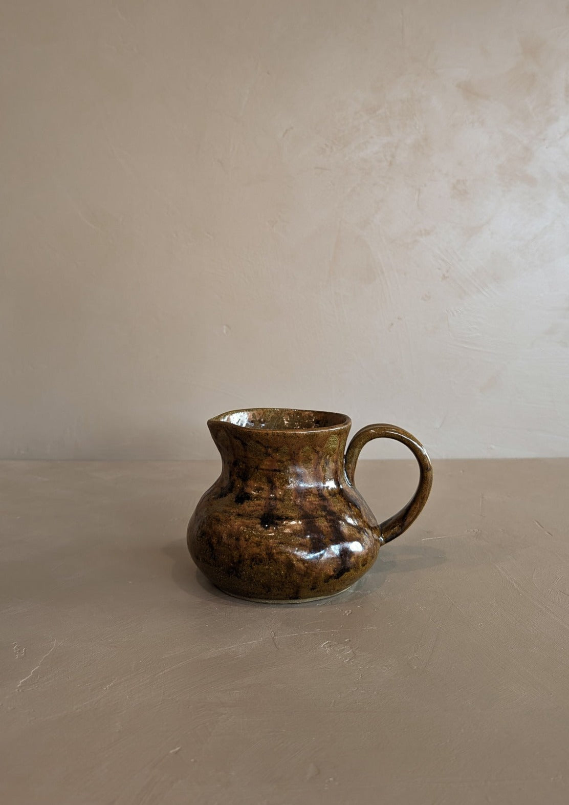 Small Handmade Brown Drip Glaze Pitcher