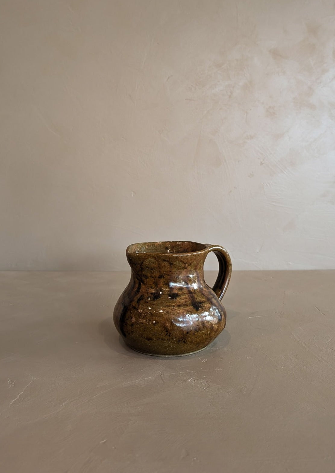 Small Handmade Brown Drip Glaze Pitcher