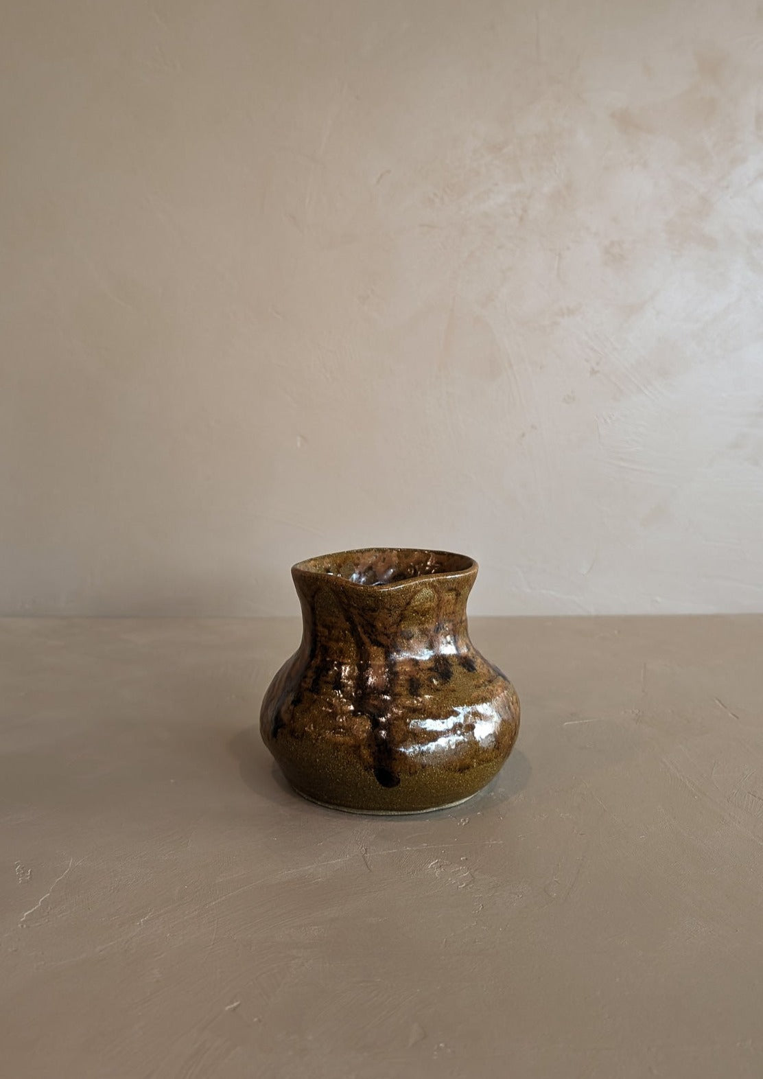 Small Handmade Brown Drip Glaze Pitcher