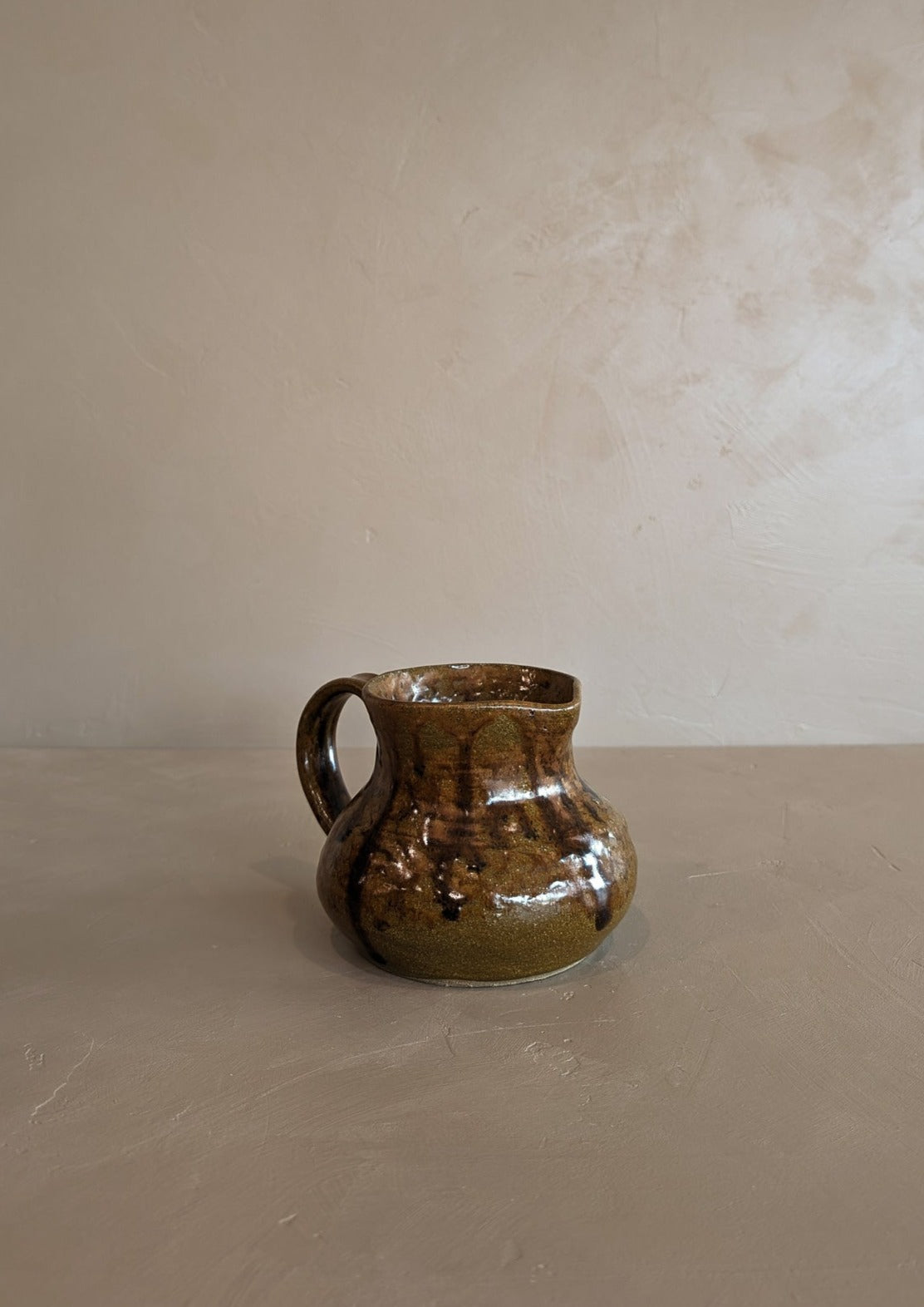 Small Handmade Brown Drip Glaze Pitcher