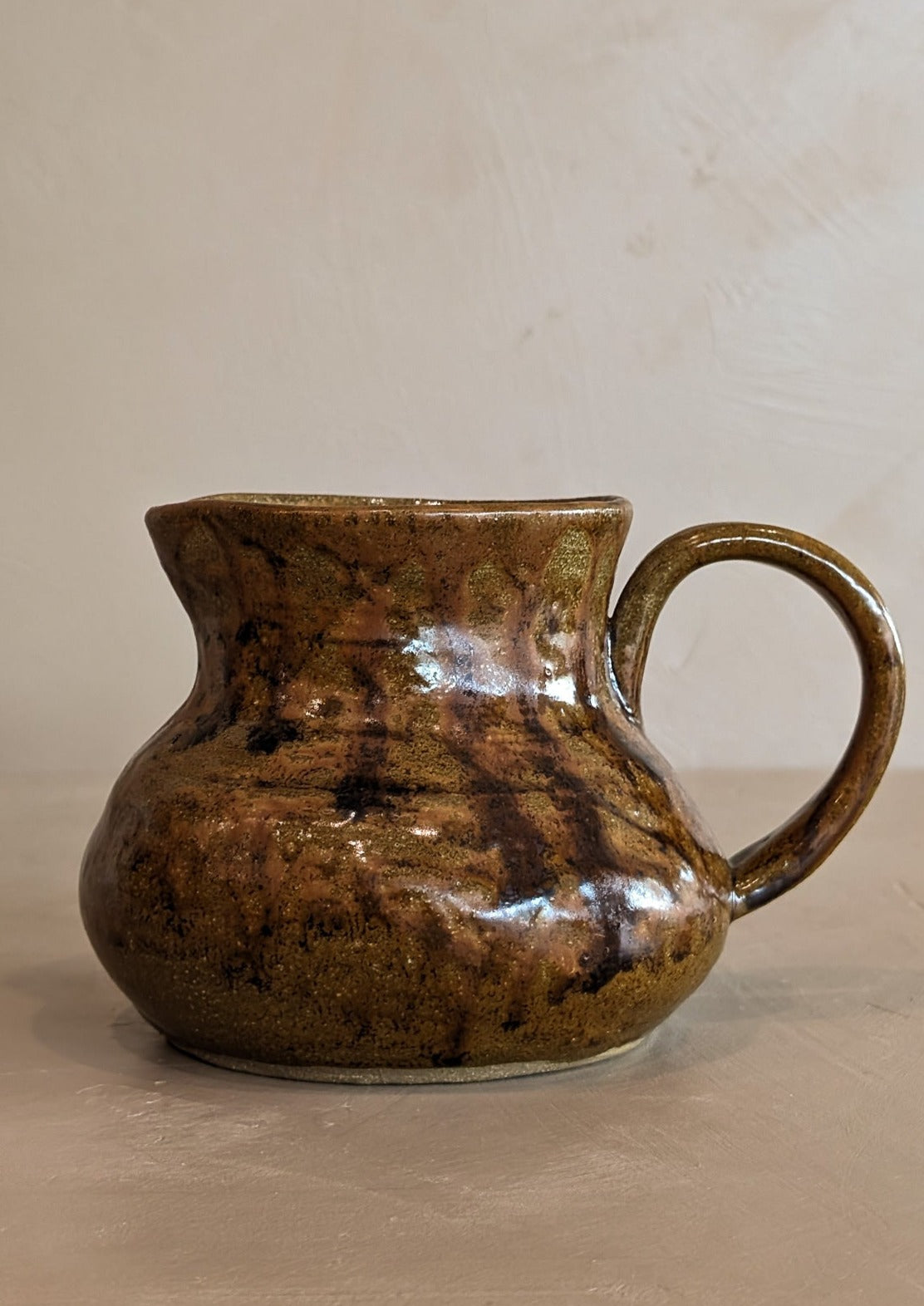 Small Handmade Brown Drip Glaze Pitcher