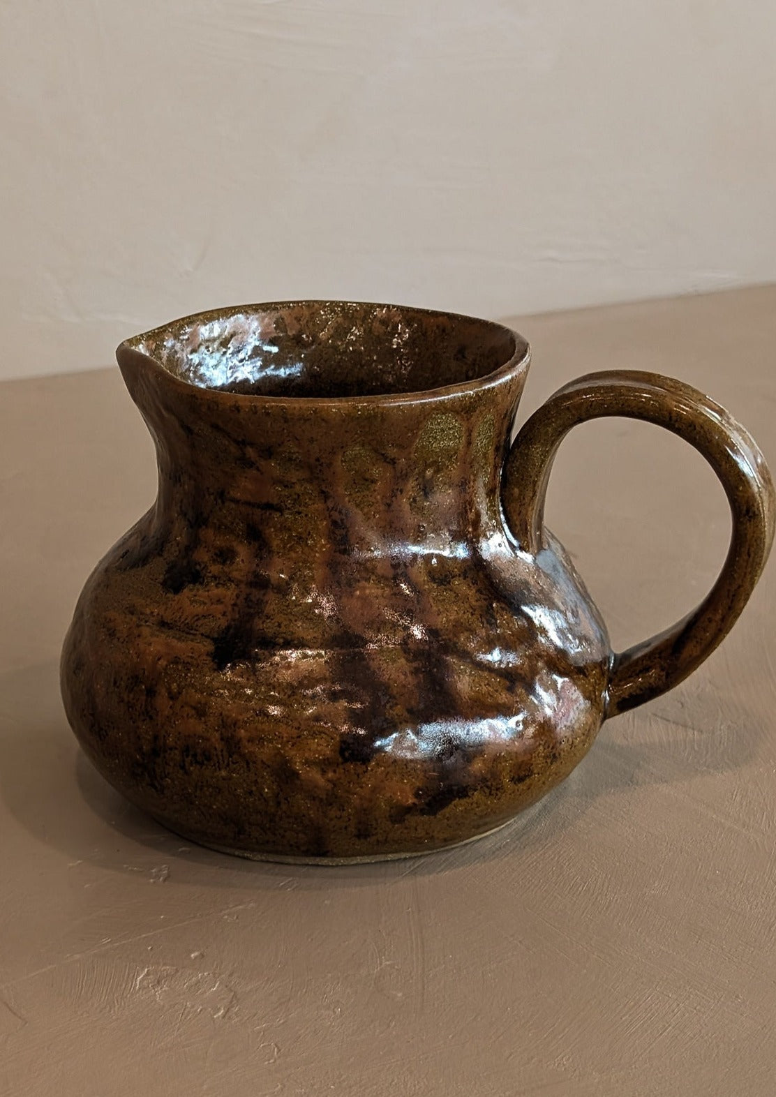 Small Handmade Brown Drip Glaze Pitcher