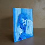Original Blue Impressionist-Style Portrait of a Woman on Wood