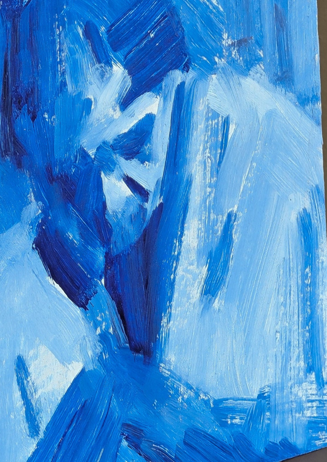 Original Blue Impressionist-Style Portrait of a Woman on Wood