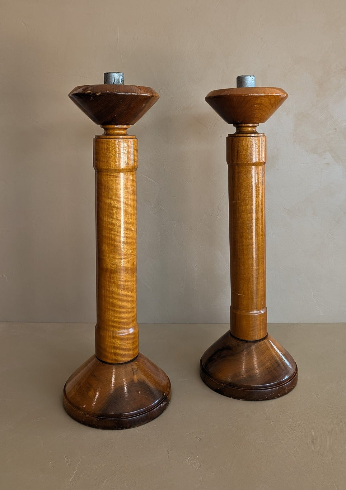 Pair of Vintage Monumental Rare Myrtlewood Candlesticks