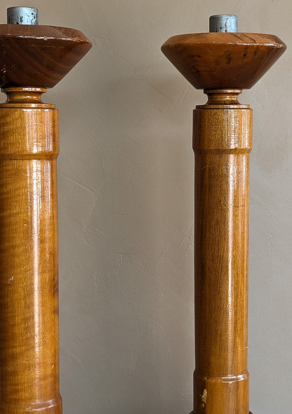 Pair of Vintage Monumental Rare Myrtlewood Candlesticks