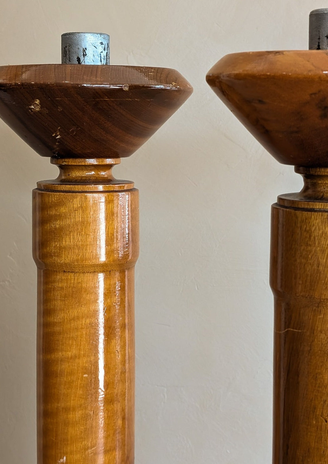Pair of Vintage Monumental Rare Myrtlewood Candlesticks