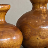 Pair of Vintage Hand-turned Wooden Vases with Glass Tubes